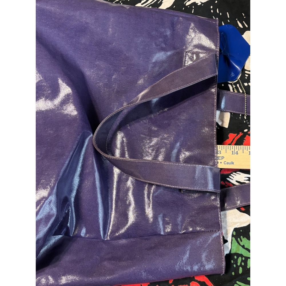 Lola Marc Jacobs Purple Metallic Coated Canvas Tote Bag Red Lining Flower Charm - Picture 3 of 8